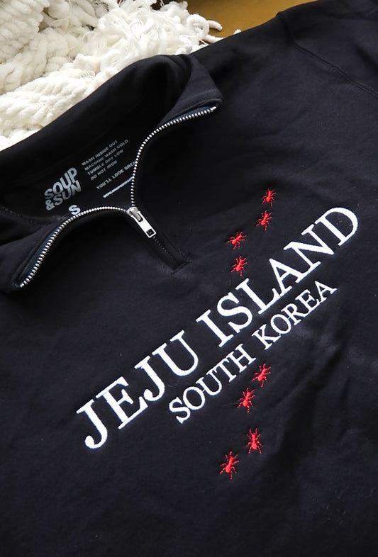 Jeju Island - Embroidered Quarter-Zip Sweatshirt