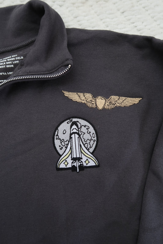 Ellie's Pins - Embroidered Quarter-Zip Sweatshirt