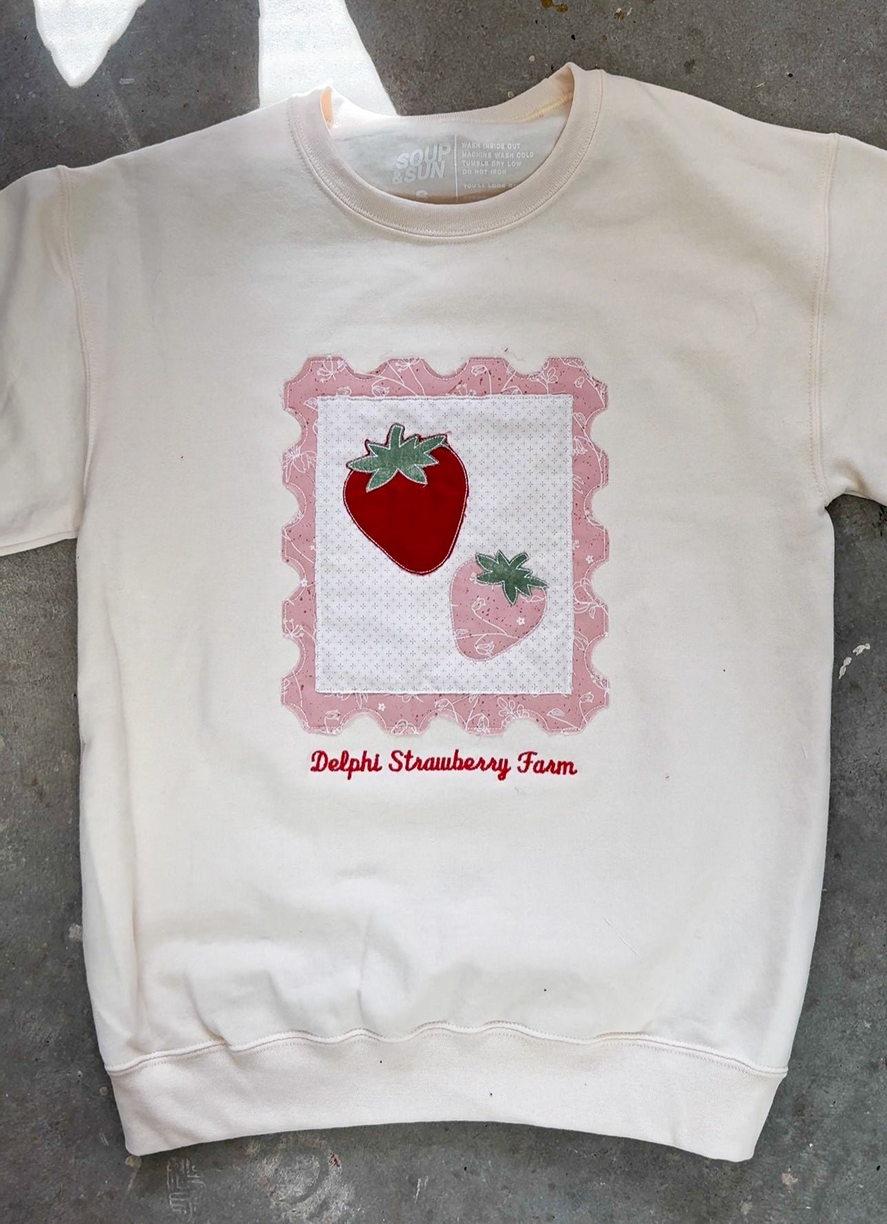 Delphi Strawberry Service - Embroidered Patchwork Crewneck Sweatshirt