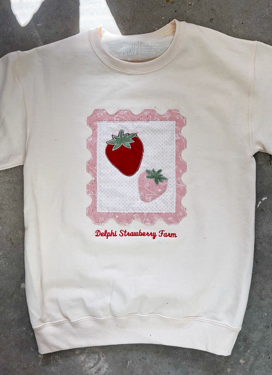 Delphi Strawberry Service - Embroidered Patchwork Crewneck Sweatshirt